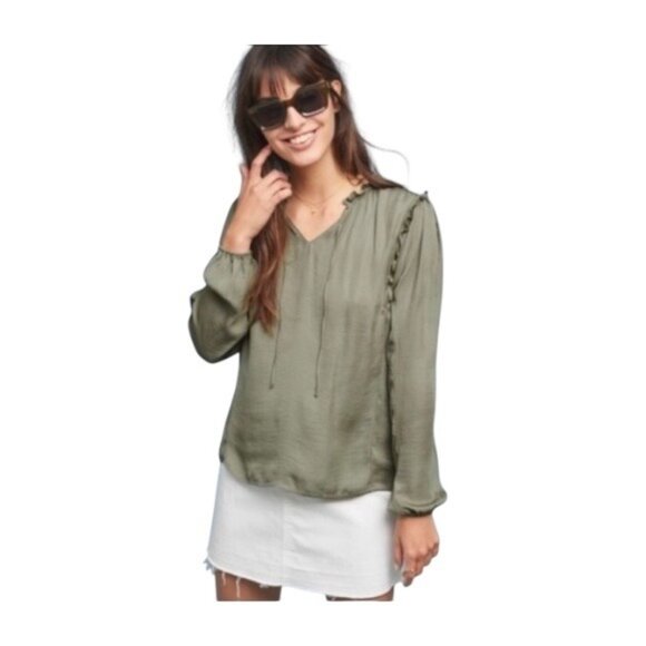 Dolan Anthropologie Peasant Blouse Olive Green Size M Earth Tone Fall Bohemian - Picture 1 of 13